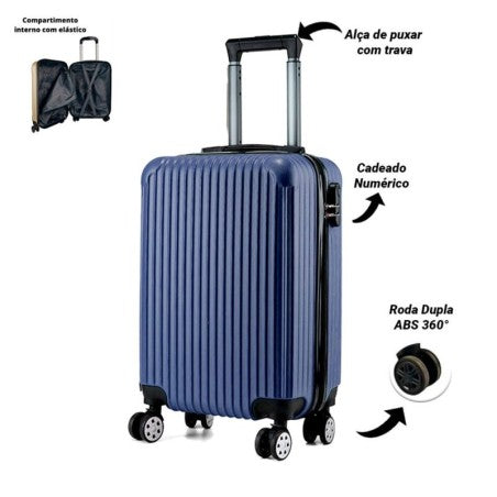 Mala De Viagem Unissex Bordo Cadeado Segredo Rodas ABS 360° - PRETO