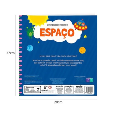 Livro De Colorir Infantil Espacial Com Aquarela 10 Cores