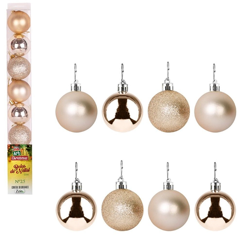 Kit Bola De Natal Lisa Champanhe 2,5cm Com 8 Unidades U / UNICA