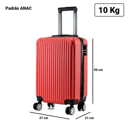 Mala De Viagem Unissex Bordo Cadeado Segredo Rodas ABS 360° - PRETO