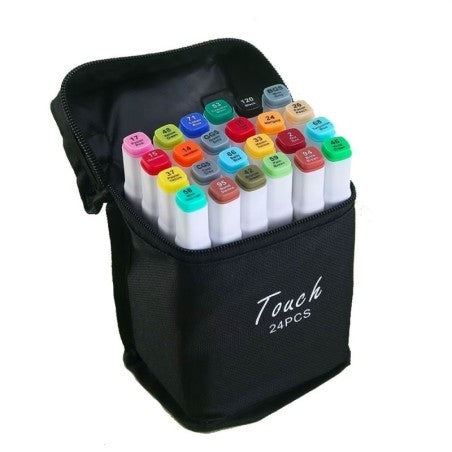 Estojo De Canetinhas Escolar Ponta Dupla 24 Cores