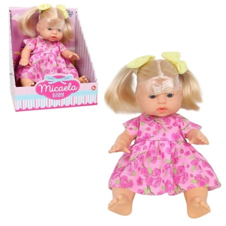 Boneca Infantil Loira Micaela Baby 28cm Com Cabelo