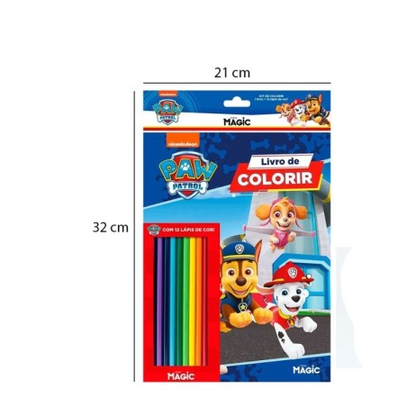 Livro Infantil De Colorir Patrulha Canina Com 12 Lápis De Cor