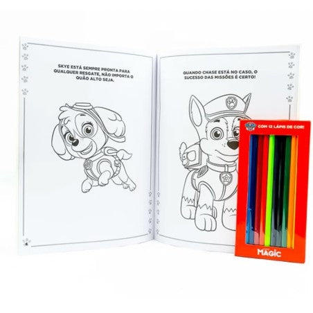 Livro Infantil De Colorir Patrulha Canina Com 12 Lápis De Cor