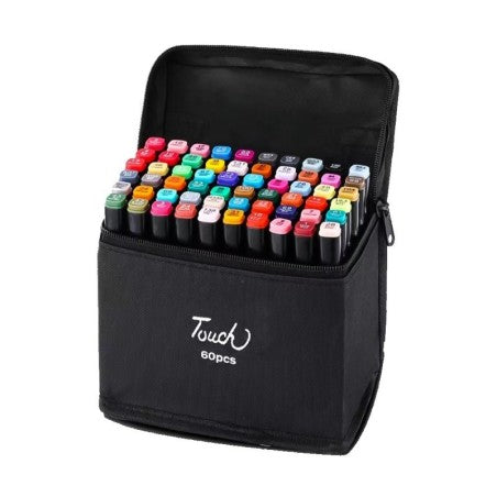 Estojo De Canetinhas Escolar Ponta Dupla 60 Cores