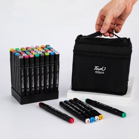 Estojo De Canetinhas Escolar Ponta Dupla 60 Cores