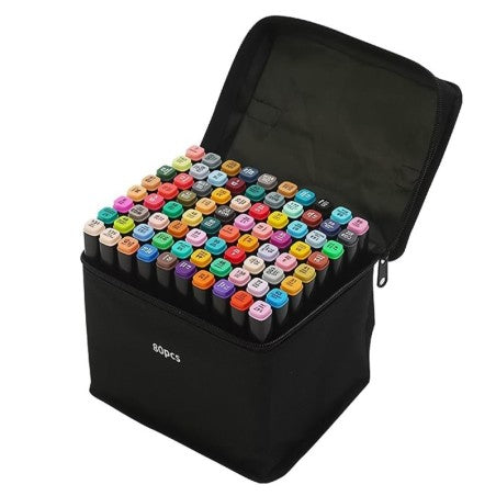 Estojo De Canetinhas Escolar Ponta Dupla 80 Cores