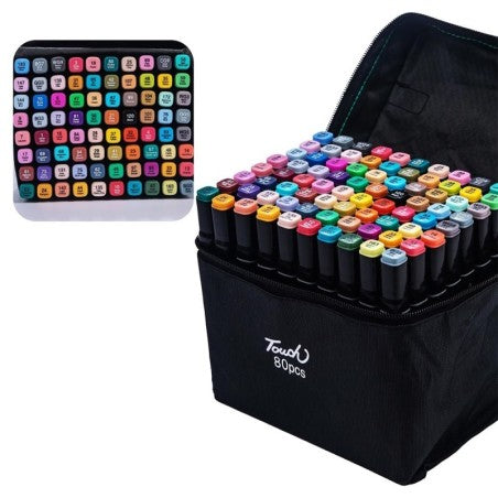 Estojo De Canetinhas Escolar Ponta Dupla 80 Cores