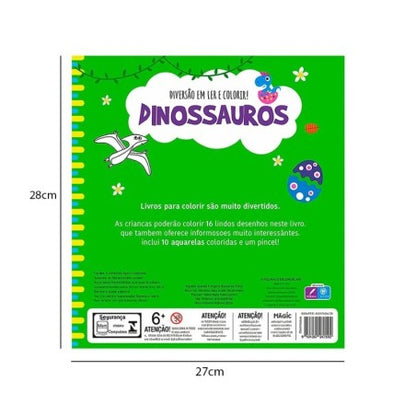 Livro De Colorir Infantil Dinossauros Com Aquarela 10 Cores