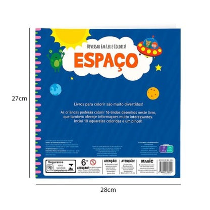 Livro De Colorir Infantil Espacial Com Aquarela 10 Cores