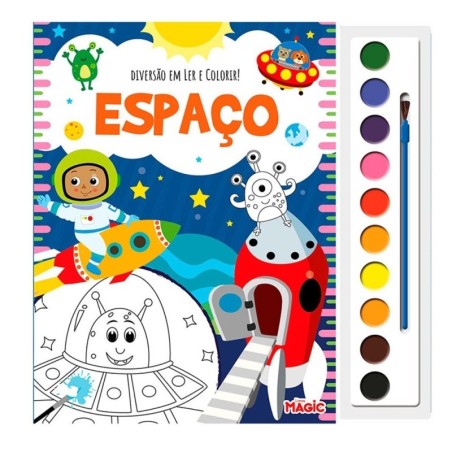 Livro De Colorir Infantil Espacial Com Aquarela 10 Cores