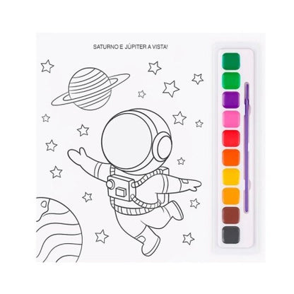 Livro De Colorir Infantil Espacial Com Aquarela 10 Cores