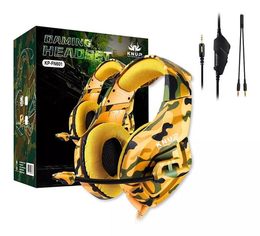 Headset Gamer Camuflado Super Bass P3 + Adaptador P2 KNUP - KP-FN601