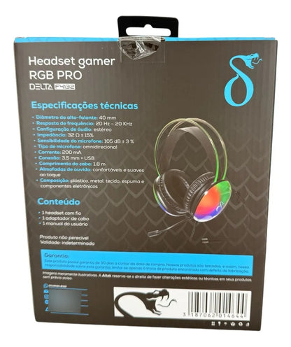 Headset Gamer Rgb Delta F4132 Com Microfone E Led Neon Preto