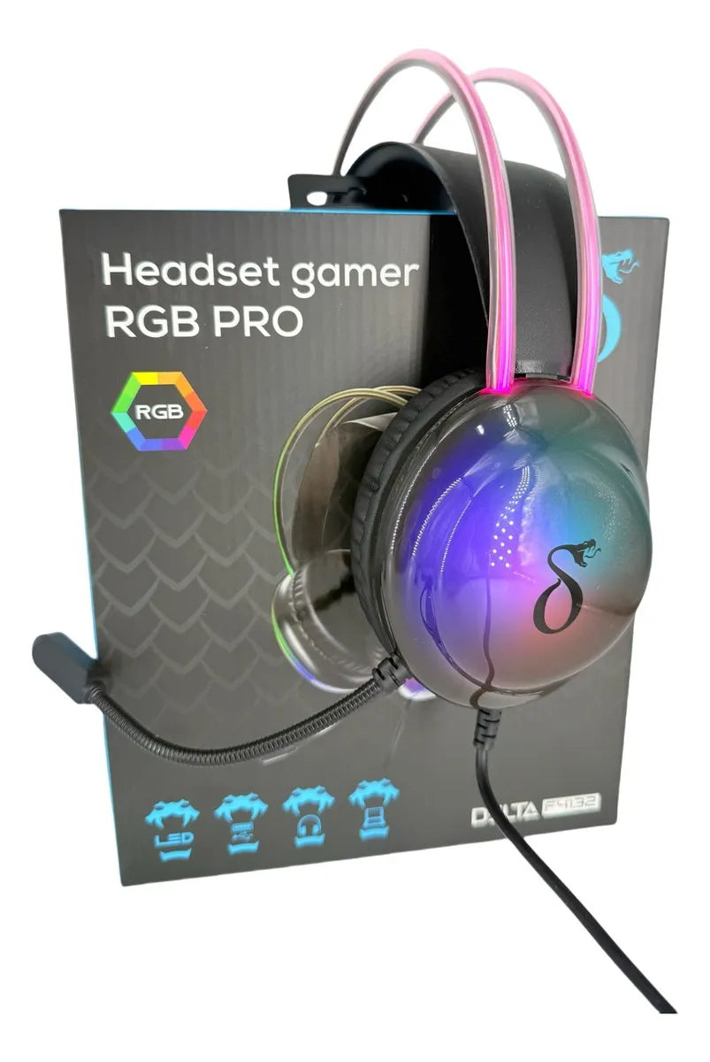 Headset Gamer Rgb Delta F4132 Com Microfone E Led Neon Preto