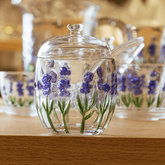 Açucareiro de Cristal com Colher e Tampa Lavanda 8,5cm