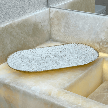 Bandeja em Metal Oval Off White 43cm G