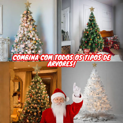 Estrela 24cm Brilhante Aramada Com Glitter Para Árvore De Natal Metalizado