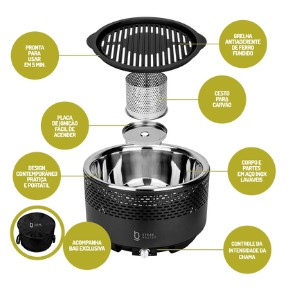 Churrasqueira Portátil a Carvão - Master Smoke  & Fire USB
