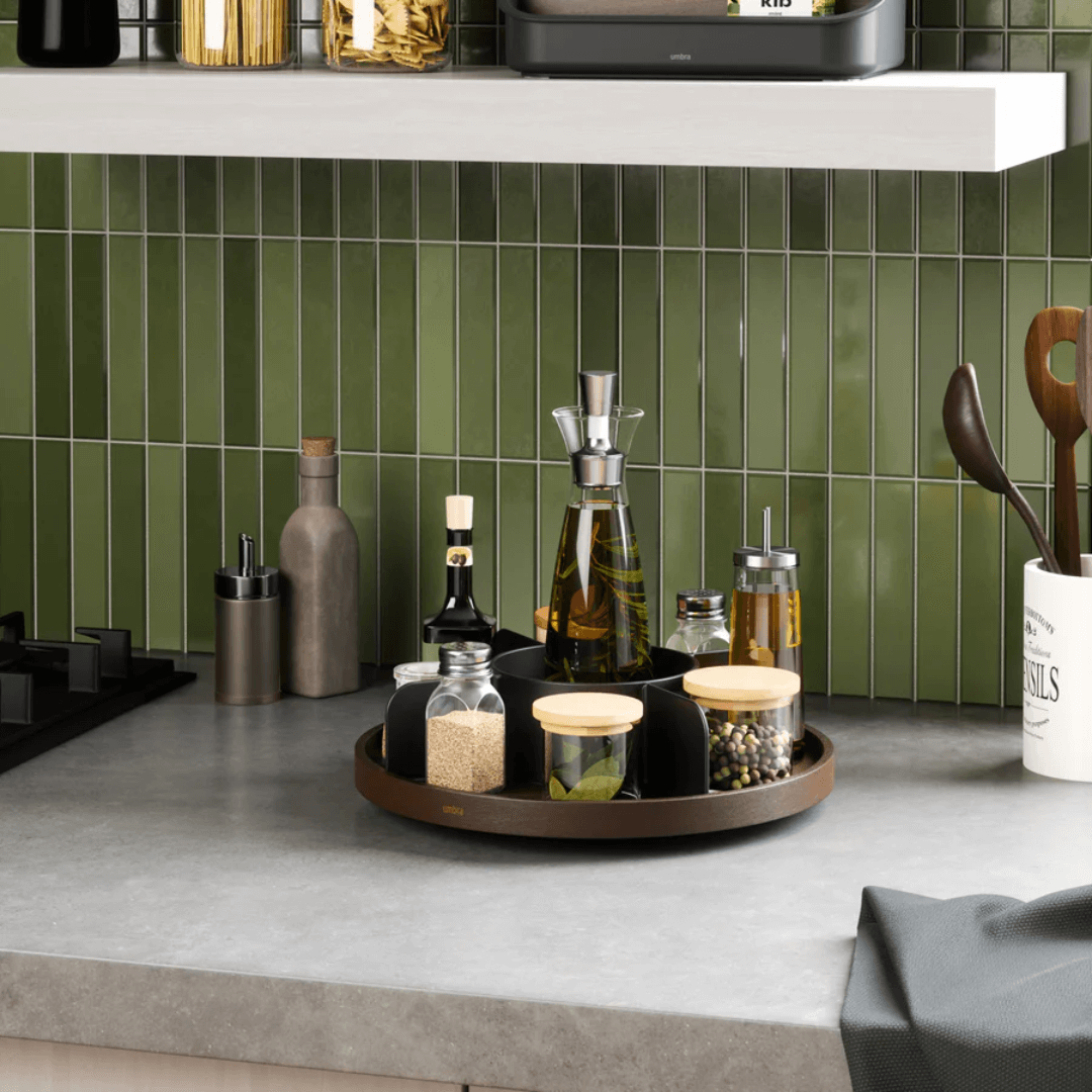 Organizador Giratório Bellwood em Madeira Preta 30cm