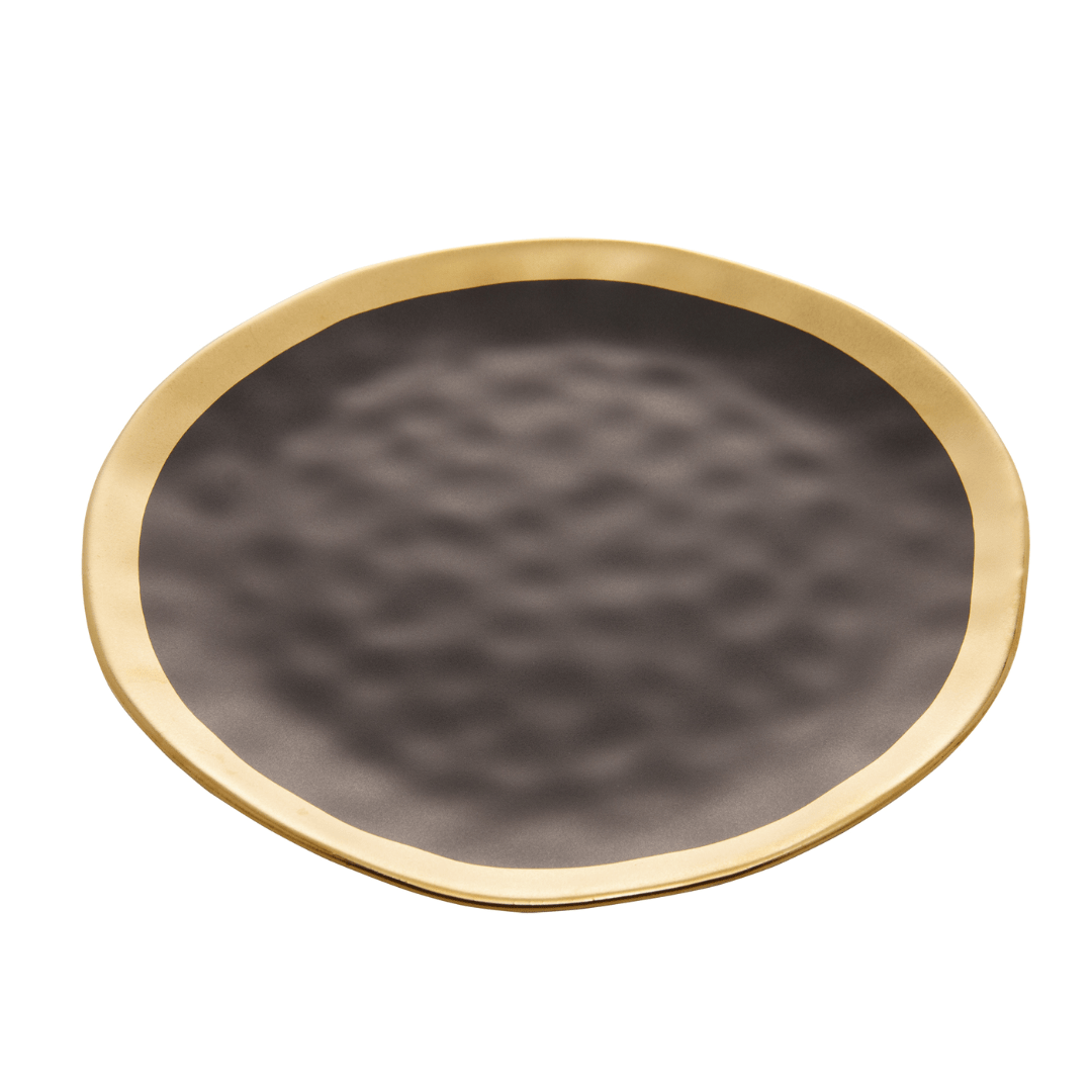 Prato Raso Dubai em Porcelana Preto e Dourado 25cm
