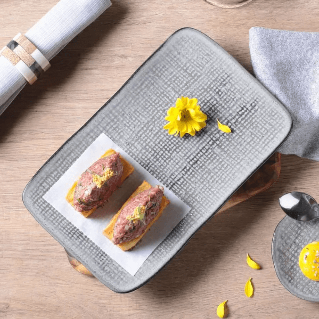 Travessa Retangular Média Juta Dust 27cm